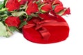 Perfect Valentines red roses with heart shaped gift box Royalty Free Stock Photo