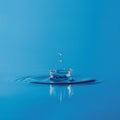 Perfect Water Drop with Ripple Effect on Blue Surface Royalty Free Stock Photo