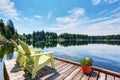 Perfect water view pier. Waterfront lake with small pier.