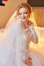 Perfect wedding day of woman bride, portrait of girl in white we