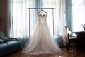 The perfect wedding dress with a full skirt on a hanger Royalty Free Stock Photo