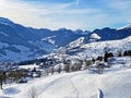 Perfect winter alpine landscape in the Thur river valley between the Churfirsten and Alpstein mountain ranges, Unterwasser Royalty Free Stock Photo