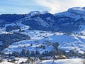Perfect winter alpine landscape in the Thur river valley between the Churfirsten and Alpstein mountain ranges, Unterwasser Royalty Free Stock Photo