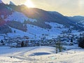 Perfect winter alpine landscape in the Thur river valley between the Churfirsten and Alpstein mountain ranges, Unterwasser Royalty Free Stock Photo