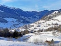 Perfect winter alpine landscape in the Thur river valley between the Churfirsten and Alpstein mountain ranges, Unterwasser Royalty Free Stock Photo