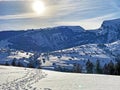 Perfect winter alpine landscape in the Thur river valley between the Churfirsten and Alpstein mountain ranges, Unterwasser Royalty Free Stock Photo