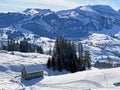 Perfect winter alpine landscape in the Thur river valley between the Churfirsten and Alpstein mountain ranges, Unterwasser Royalty Free Stock Photo