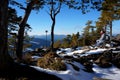 Perfect winter hiking day: Woman enjoys the beautiful view from vista Point Kleine Kanzel at Hohe Wand Mountain in Lower Austria Royalty Free Stock Photo