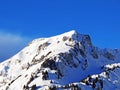 The perfect winter landscape on a snowy alpine peak LÃÂ¼tispitz (Luetispitz or Lutispitz) in Alpstein mountain Royalty Free Stock Photo