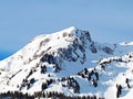 The perfect winter landscape on a snowy alpine peak LÃÂ¼tispitz (Luetispitz or Lutispitz) in Alpstein mountain Royalty Free Stock Photo