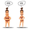 Perfect woman. Girl before and after weight loss vector illustration