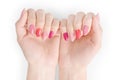 Perfect woman hands with colored nail polish isolated with clipping path