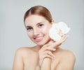 Perfect woman spa model with beautiful skin and white flower Royalty Free Stock Photo