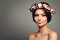 Perfect Woman Spa Model with Healthy Skin and Rose Flowers