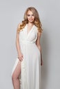 Perfect woman in trendy white dress portrait