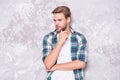 Perfect for you. macho man grunge background. male fashion summer trends. confident man checkered shirt. unshaven man Royalty Free Stock Photo