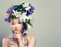 Perfect Young Woman with Floral Hairstyle Royalty Free Stock Photo