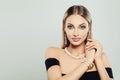 Perfect Young Woman with Makeup, Jewelry Necklace Royalty Free Stock Photo