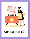 Perfectionism banner with person having excessive orderliness, flat vector.