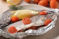 Perfectly baked oven trout with lemon and dill with cherry tomatoes