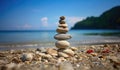 Perfectly balanced rocks standing in delicate equilibrium at the beach. AI Generated