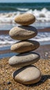 Zen Stone Stack on Beach with Ocean Background Royalty Free Stock Photo