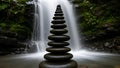 Zen Stone Cairn by Serene Waterfall Royalty Free Stock Photo