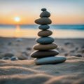 Serenity Stacked: Zen Stones at Sunset Royalty Free Stock Photo