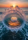 A perfectly circular ocean wave forms a striking frame for the Royalty Free Stock Photo