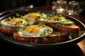 Perfectly cooked eggs served with crispy bacon, fresh avocado, and toasted bread, ideal for brunch-themed promotions. Generative