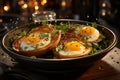 Perfectly cooked eggs served with crispy bacon, fresh avocado, and toasted bread, ideal for brunch-themed promotions. Generative
