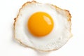 Perfectly cooked fried egg with golden yolk, isolated on white background top view perfection