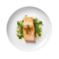 Perfectly Cooked Sousvide Salmon On White Plate On A White Background