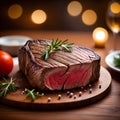 A Perfectly Cooked Steak on wooden table