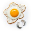 Perfectly Fried Egg with Crispy Edges and Cracked Eggshell on White Background breakfast Royalty Free Stock Photo