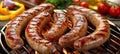 Perfectly grilled sausages and tempting ingredients at sumptuous barbecue dinner setting