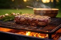 perfectly grilled steak on outdoor barbecue