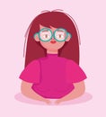 Perfectly imperfect, cartoon woman portrait wearing eyeglasses