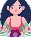 Perfectly imperfect, cartoon young woman with skin trouble