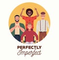 Perfectly imperfect people group characters in circular frame