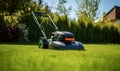 A Perfectly Manicured Landscape: The Mighty Lawn Mower Tames the Lush Green Field Royalty Free Stock Photo