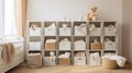 A perfectly organized nursery with labeled storage bins Royalty Free Stock Photo