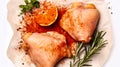 Perfectly raw, Chicken thighs seasoned with spices Royalty Free Stock Photo