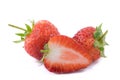 Perfectly retouched fresh strawberry fruit with sliced half isolated on white background.