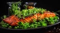 Seared Salmon Fillet with Fresh Microgreens and Peas. Generative ai