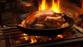 Perfectly seasoned and beautifully roasted chicken in a sizzling pan, ready to be savored