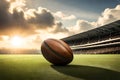 A perfectly set rugby ball on the tee, ready for a kickoff at the start of a thrilling match Royalty Free Stock Photo