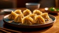 Perfectly steamed dumplings are elegantly presented on a plate. Generative AI Royalty Free Stock Photo