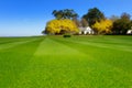 Perfectly striped freshly mowed garden lawn on bright summer day Royalty Free Stock Photo