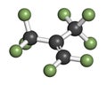 Perfluoroisobutene fluorocarbon molecule. 3D rendering.